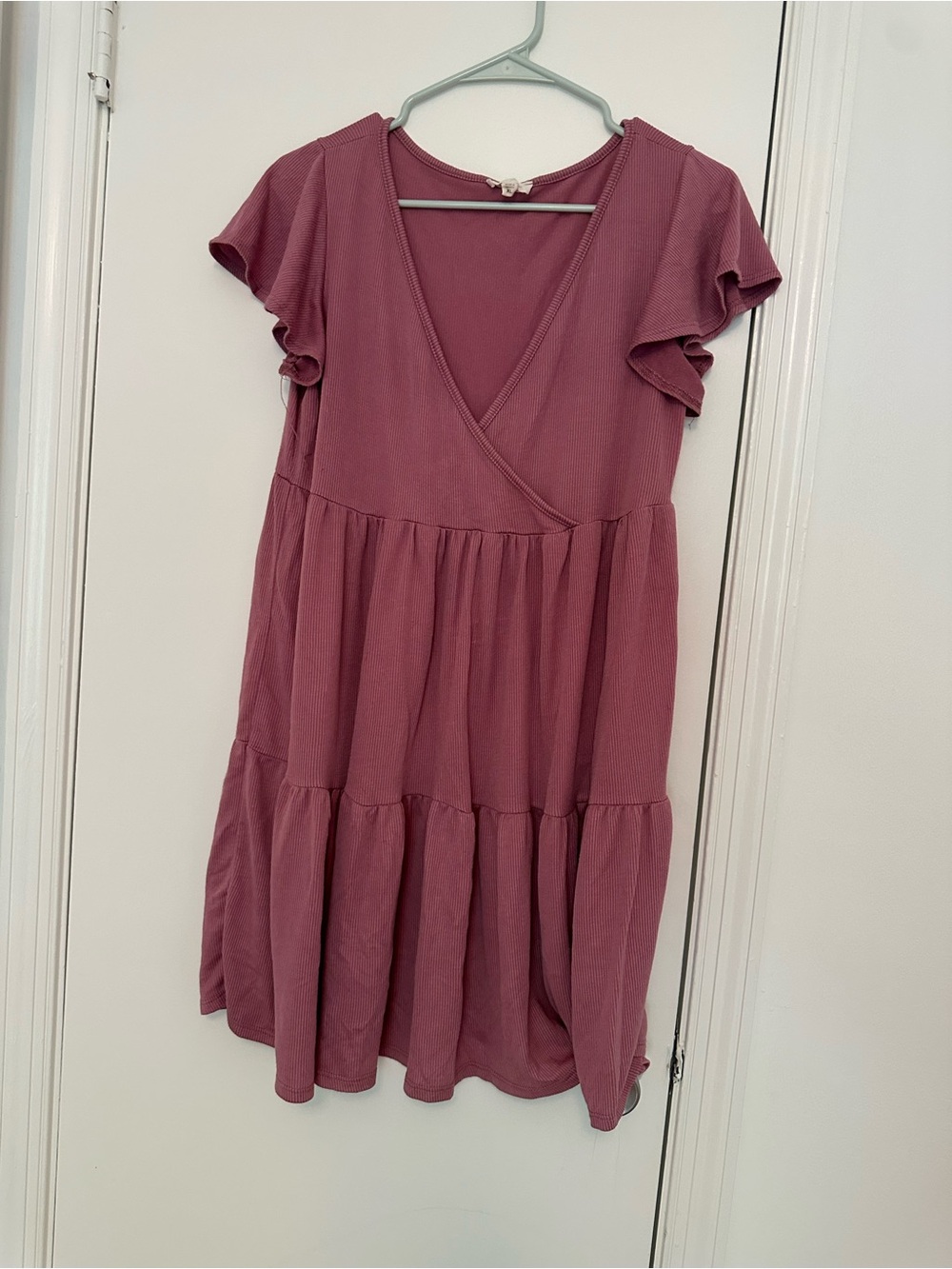 See You Monday Mauve Tiered V-Neck Mini Dress
